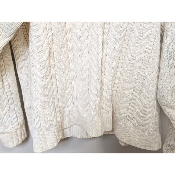VINTAGE Eddie Bauer Sweater Mens L Ivory Cable Knit Crew Neck Fishermans Knit - Picture 3 of 9